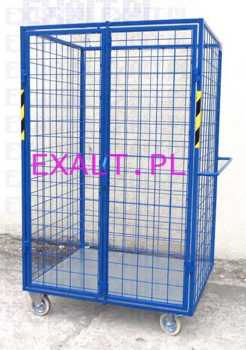 Kosz siatkowy na k�kach z 2 pionowymi drzwiami otwieranymi w bok, no�no�� 250kg, �ciany wype�nione siatk�, drut fi=5mm, oczko 50x50mm