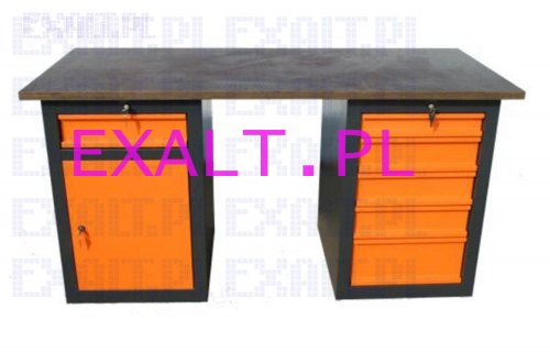 St warsztatowy na cokole SS-P, wymiar stou: 2000 x 745 x 30 mm + 2 moduy SS-d-1/-5, szuflada/drzwi/5/szuflad, kolor RAL-1018
