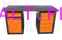 St warsztatowy na cokole SS-P, wymiar stou: 2000 x 745 x 30 mm + 2 moduy SS-d-1/-5, szuflada/drzwi/5/szuflad, kolor RAL-7035
