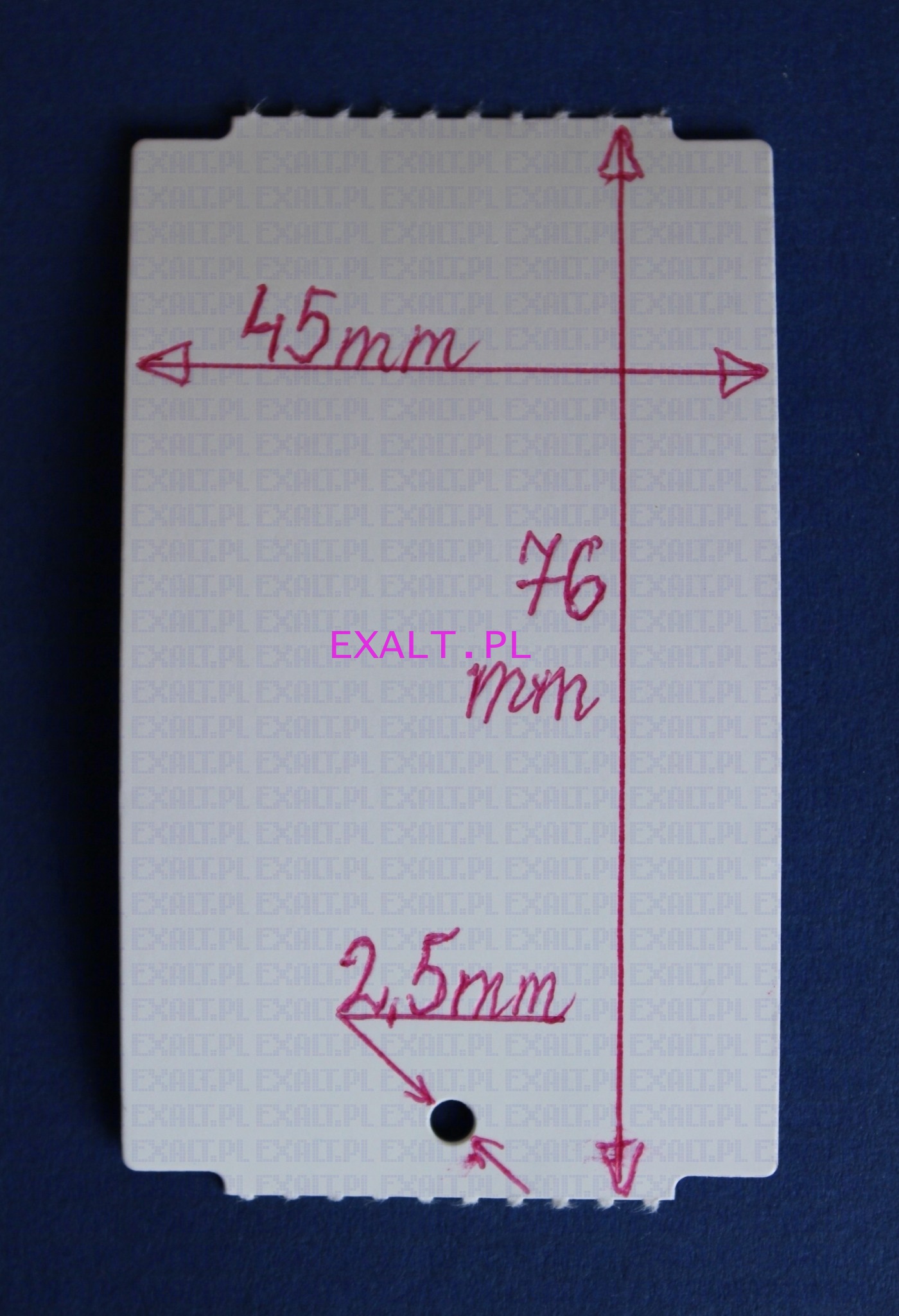 Kartoniki na metki do zadruku metod� termotransferow�, rozmiar 45x76mm z otworem (1000 szt.) , gilza 76mm