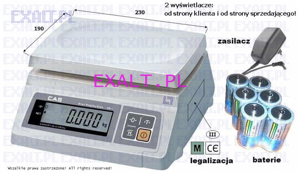 waga legalizowana SW1CR, zakres 2kg, dokadno 1g z funkcj liczenia sztuk (na baterie i na prd)