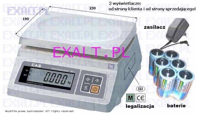 waga legalizowana SW1CR, zakres 2kg, dokadno 1g z funkcj liczenia sztuk (na baterie i na prd)
