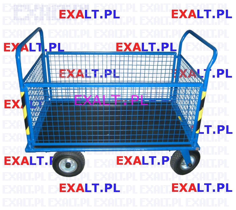 Wzek STACH osiatkowany z platform 1250x750 na koach pneumatycznych o rednicy 300mm i wyjmowanymi podwyszonymi bokami