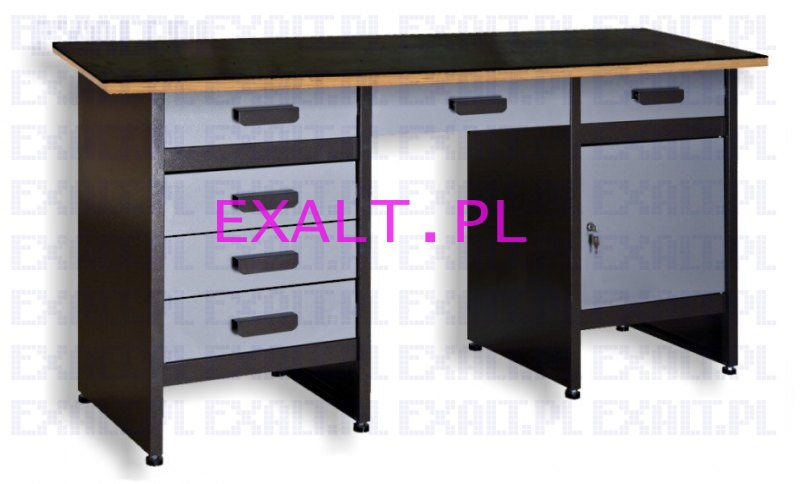 St warsztatowy - biurko mistrza GSM 06 z blatem oklejonym gum, kolor srebrzysty, siwy