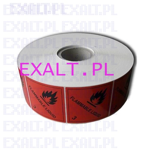 Etykiety samoprzylepne ostrzegawcze FLAMMABLE LIQUID (ciecz atwopalna), 100x100mm, papier PӣPOYSK, lakier UV (1000szt.)