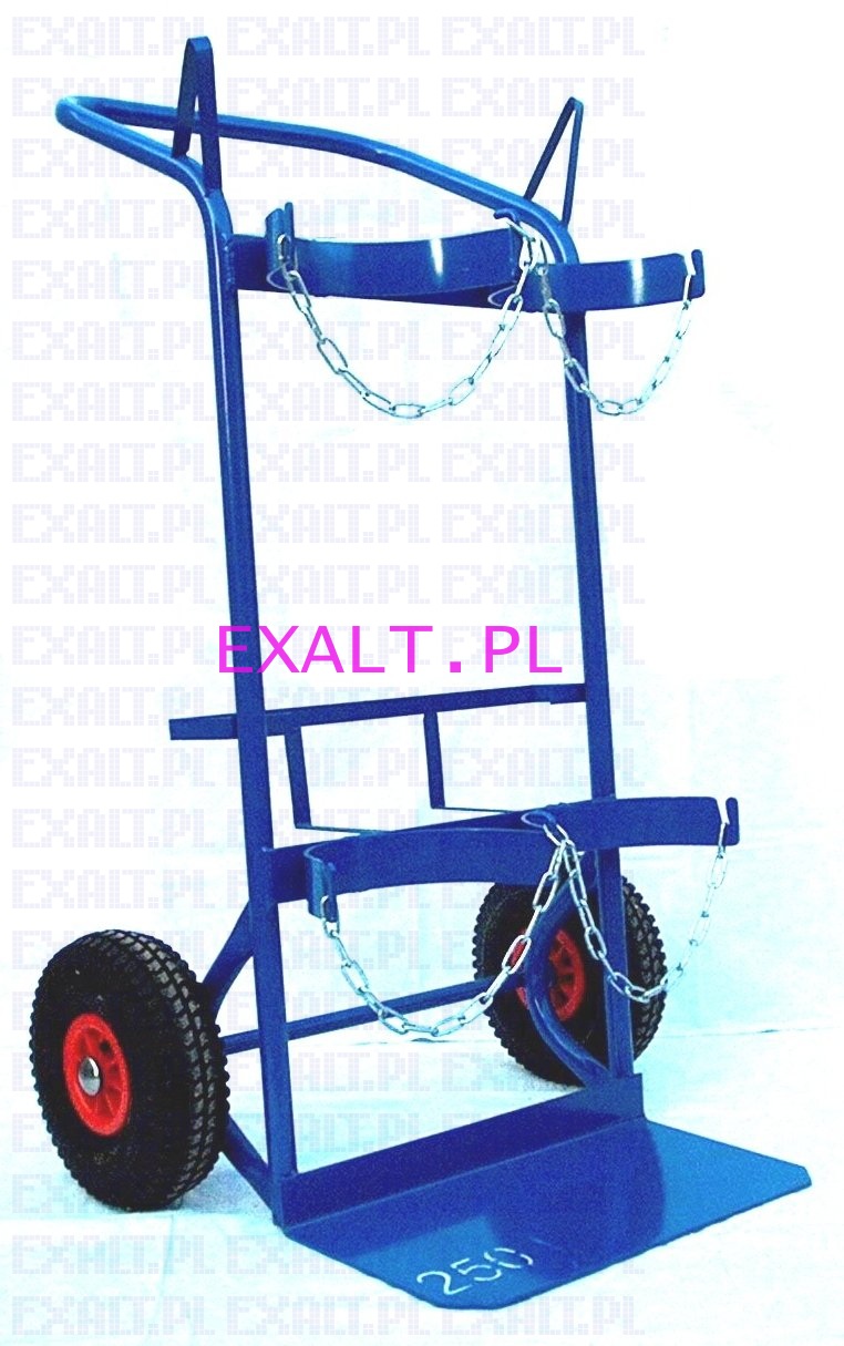 Wzek do transportu w pomieszczeniu dwch butli z gazem technicznym, dopuszczalne obcienie 250kg, koa pneumatyczne, rednica k 260mm, wymiary 1250x640x460 mm