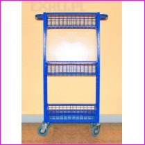 w�ski w�zek magazynowy uniwersalny 3 koszowy WZMOCNIONY o wymiarach wys.1200 mm , szer. 250mm, 4 ko�a nastawne fi100, obci��enie 1 kosza 20kg, kolor RAL 5010
