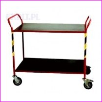 W�zek-stolik dwup�kowy na ko�ach tworzywowo-gumowych, no�no�� 200kg, dwa ko�a sta�e, dwa ko�a skr�tne, r�czka do prowadzenia, p�ki z blachy pokryte gumow� powierzchni� robocz� antypo�lizgow�
