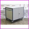 w�zek do mobilnego stanowiska kontroli, wymiary szafki: d�.900mm , szer.720mm , wysok. 700mm , d� zabudowany w ca�o�ci 1 szerok� szafk� na klucz, 4 ko�a skr�tne fi 125mm w tym 2 z hamulcem, BLAT CA�KOWICIE P�ASKI Z OTWOREM NA KABLE, 1 uchwyt prowadz�cy