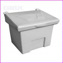 pojemnik na piasek lub inne kruszywa, polietylenowy, pojemno��: 250 litr�w (360kg), kolor: ��ty (RAL1021),
					wymiary (76cm x 92cm x 72cm), z zamykaniem na k��dk�, z otworem na �opat�