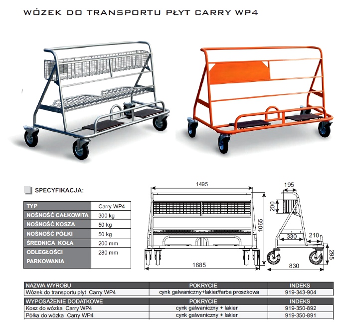 wymiary wozka transportowy carry wp4